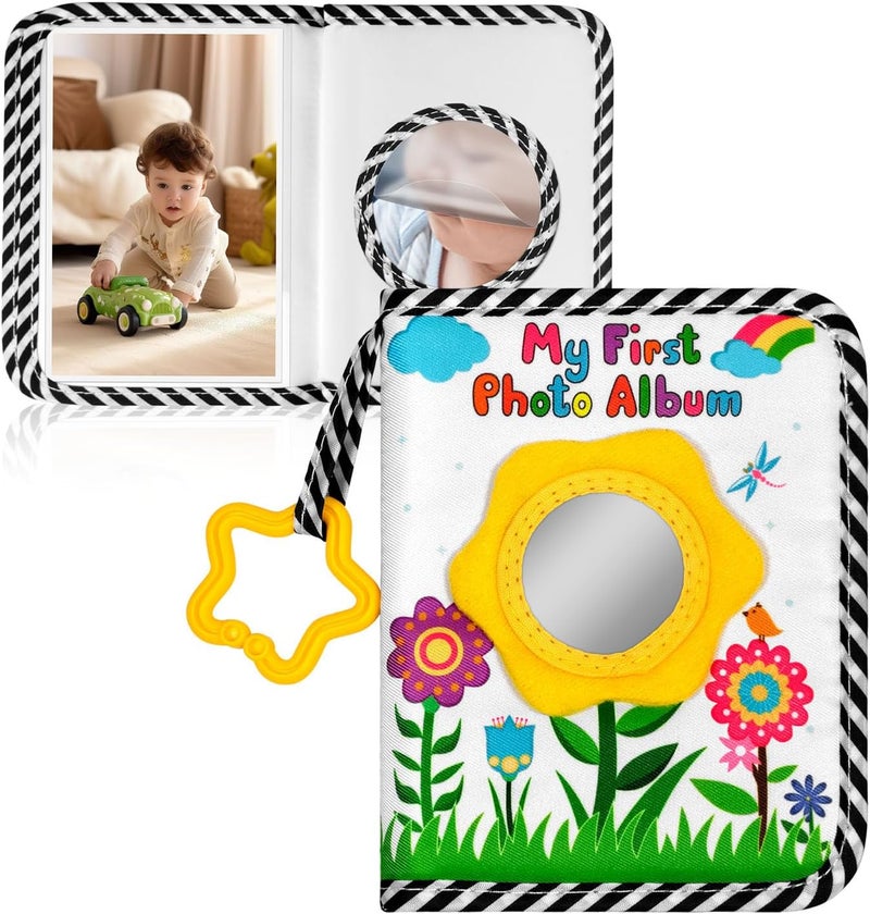 Grekos My First Book Of Photos, Baby's My First Family Album, My First Photo Book For Baby Holds 17 4x6 Photos,Toddler Photo Album With Safety Mirror,Soft Cloth Photo Book For Newborn Toddler & Kids (yellow) - Image 1